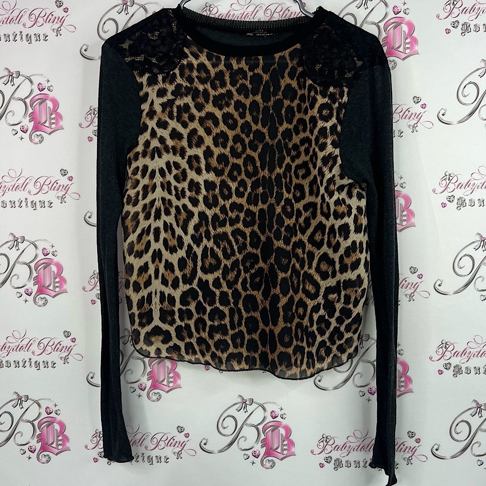 Zara long sleeve lace Lacie Leopard Print Blouse with Black Lace